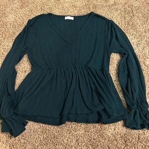 Pink Lily “It’s All Because Of You Emerald Blouse” v neck peplum emerald green